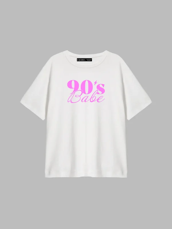90s Babe Baskılı Relaxed Fit Beyaz Kadın Tshirt