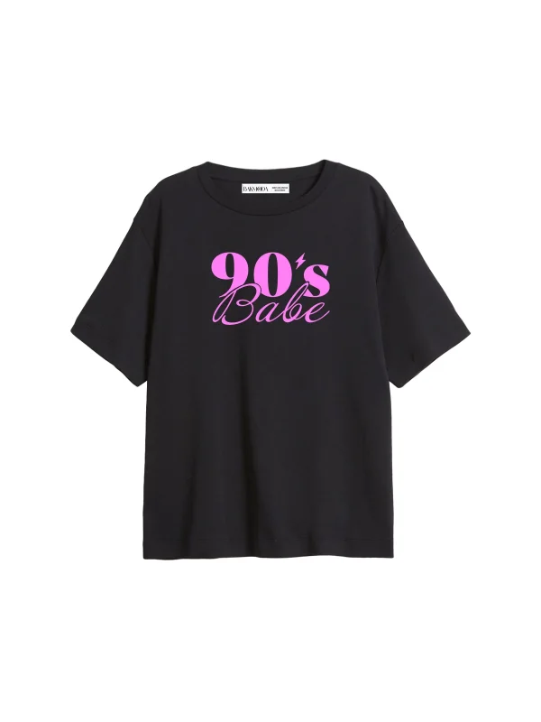 90s Babe Baskılı Relaxed Fit Siyah Kadın Tshirt