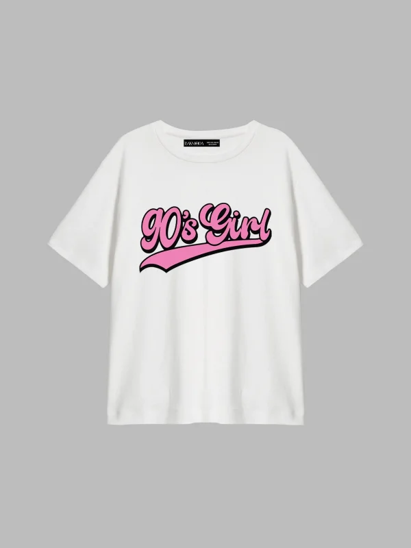 90s Girl Baskılı Relaxed Fit Beyaz Kadın Tshirt