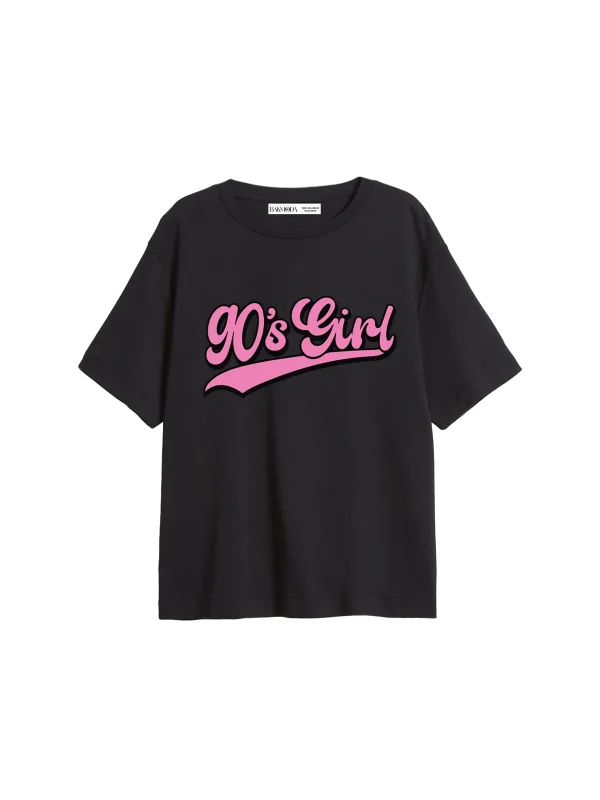 90s Girl Baskılı Relaxed Fit Siyah Kadın Tshirt