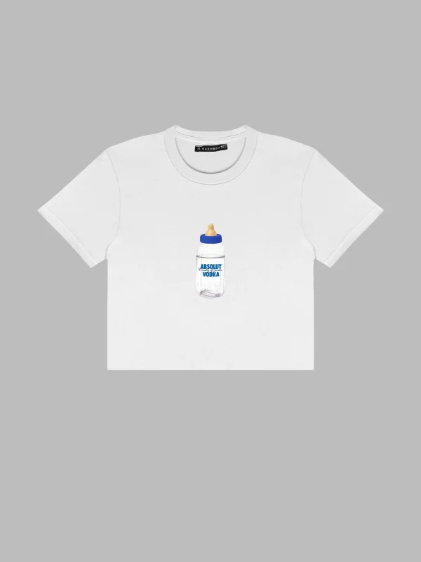 Absolut Vodka Baskılı Beyaz Crop Top