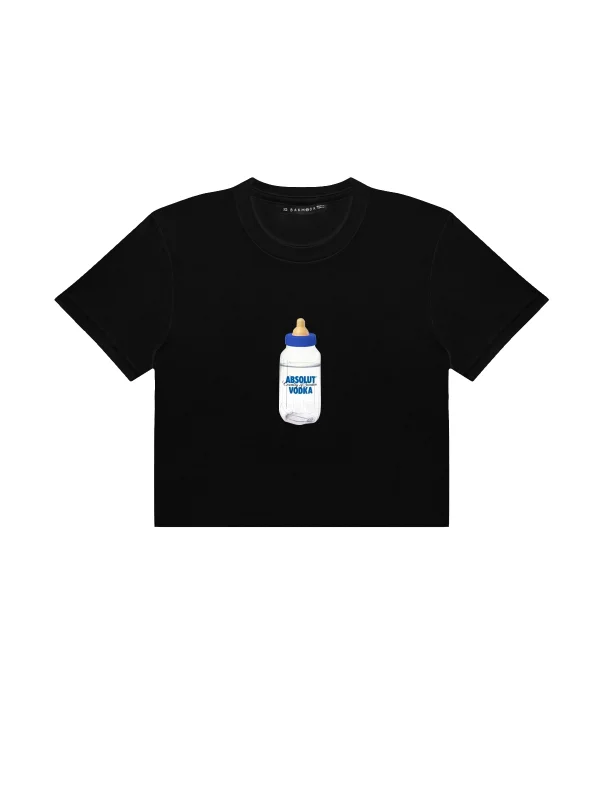 Absolut Vodka Baskılı Siyah Crop Top