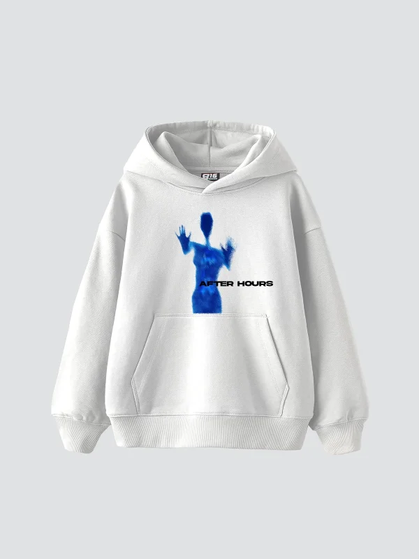 After Hours Baskılı Oversize Unisex Premium Beyaz Hoodie