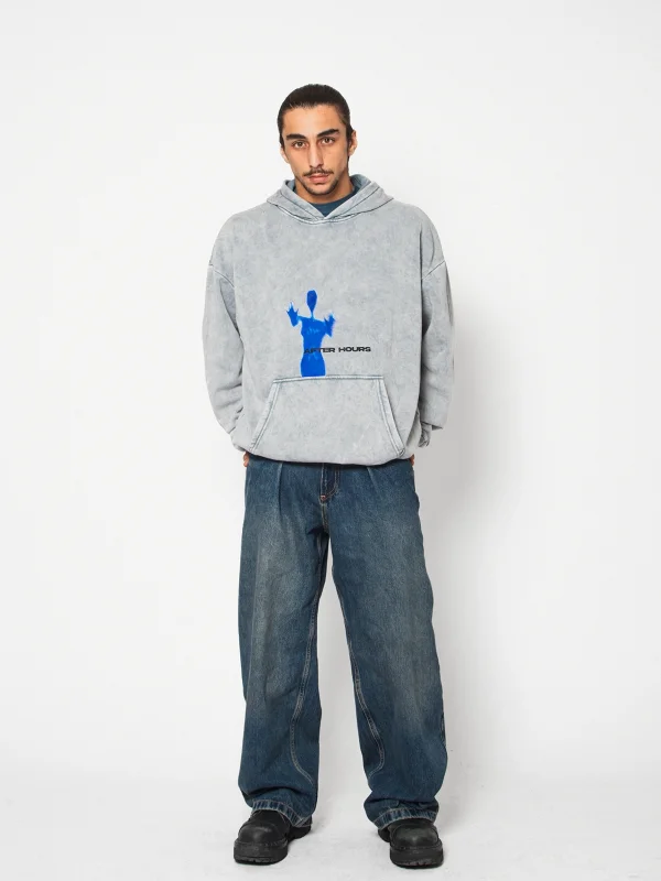 After Hours Baskılı Oversize Unisex Premium Yıkamalı Beyaz Hoodie