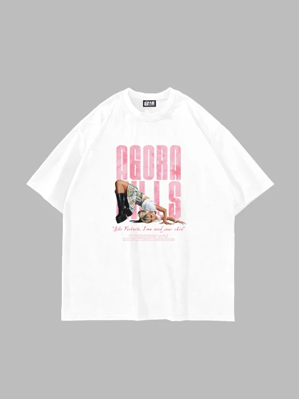 Agora Hills Baskılı Oversize Unisex Beyaz Tshirt