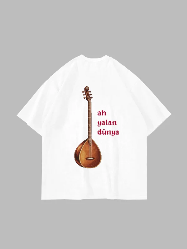 Ah Yalan Dünya Baskılı Oversize Unisex Beyaz Tshirt