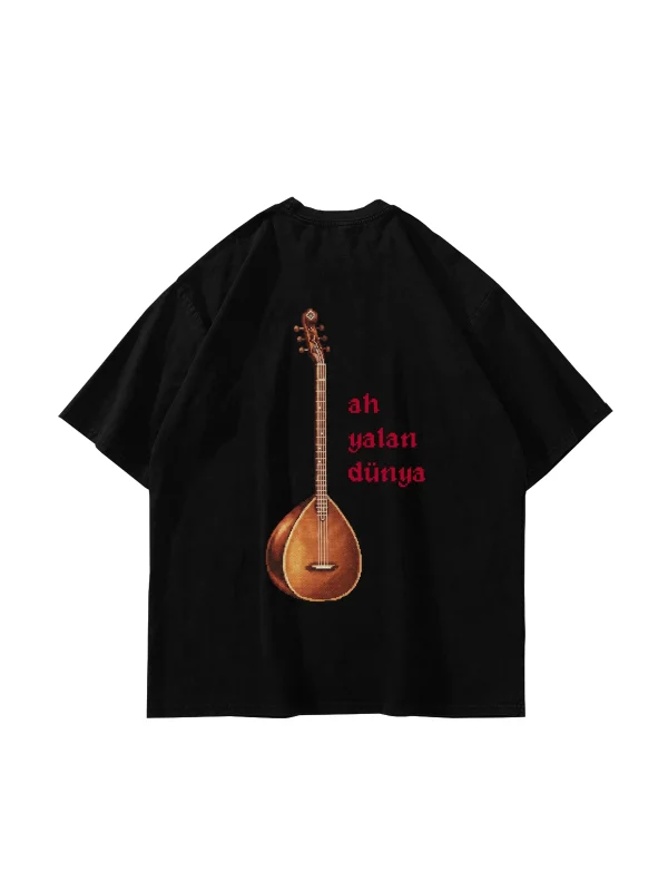 Ah Yalan Dünya Baskılı Oversize Unisex Siyah Tshirt