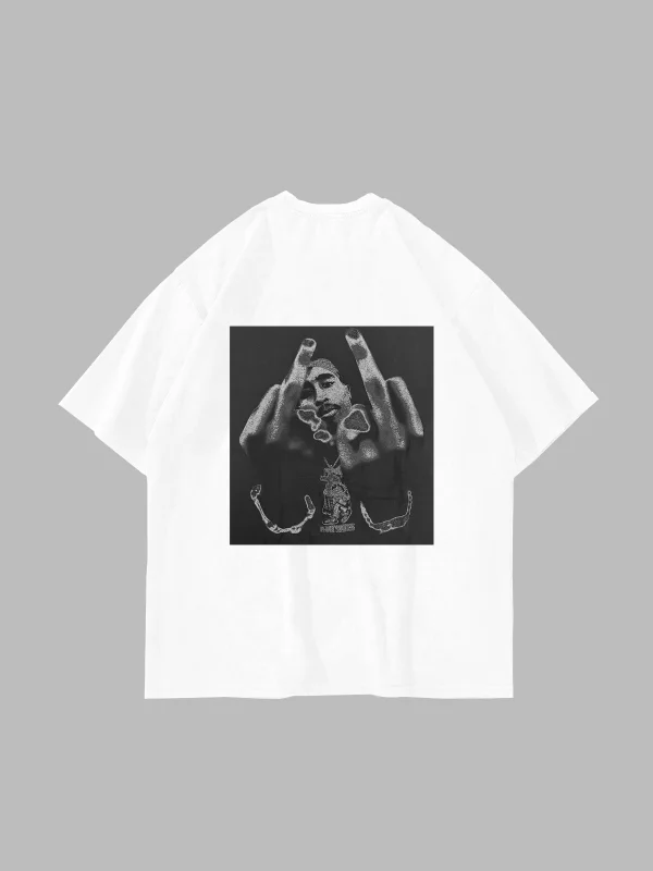 All Eyez On Me Baskılı Oversize Unisex Beyaz Tshirt