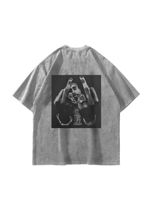 All Eyez On Me Baskılı Oversize Unisex Yıkamalı Beyaz Tshirt