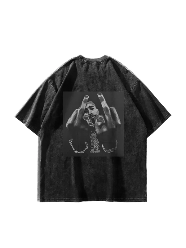All Eyez On Me Baskılı Oversize Unisex Yıkamalı Siyah Tshirt