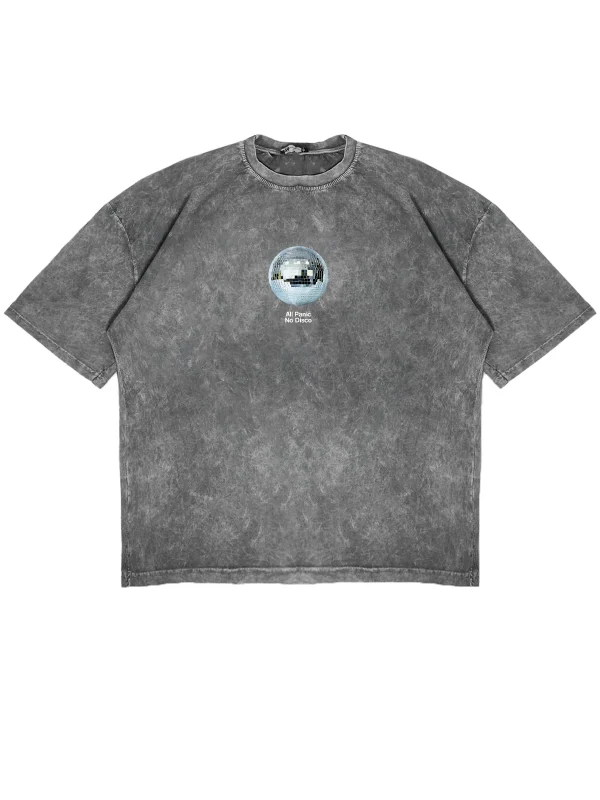 All Panic No Disco Baskılı Yıkamalı Beyaz Unisex Oversize Tshirt