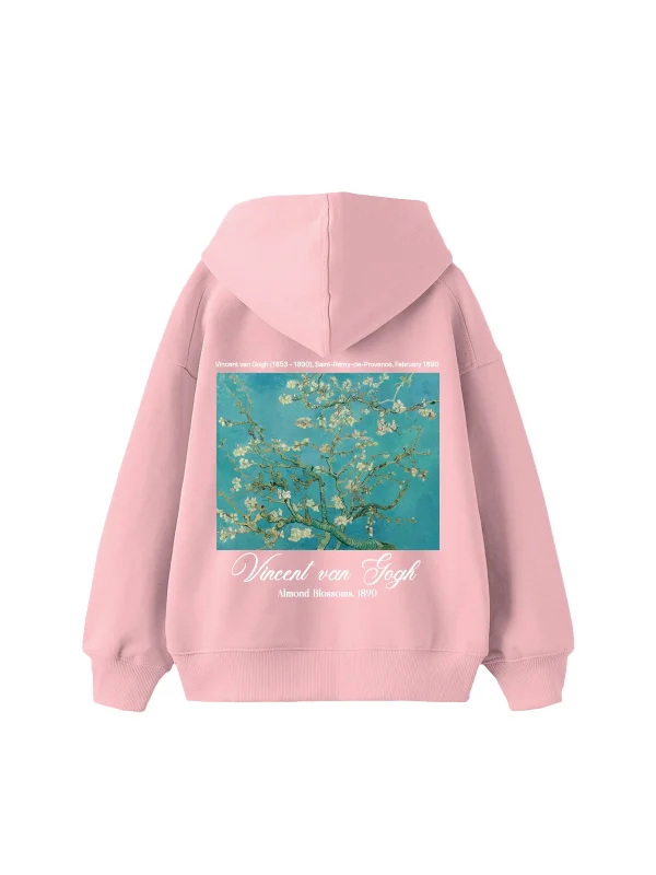 Almond Blossoms Baskılı Oversize Unisex Pembe Hoodie
