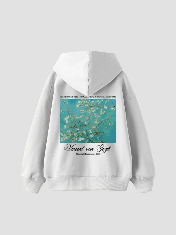 Almond Blossoms Baskılı Oversize Unisex Beyaz Hoodie