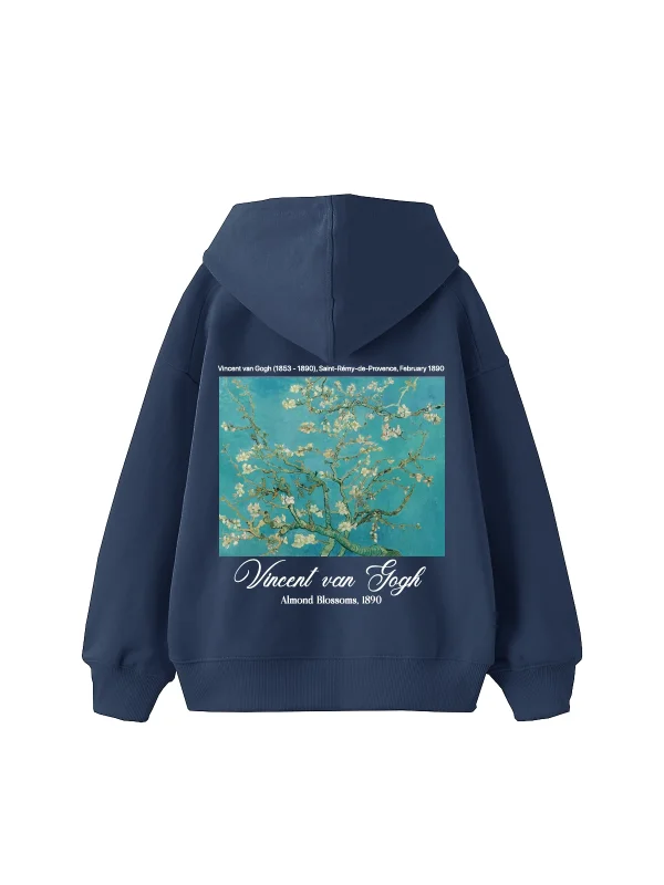Almond Blossoms Baskılı Oversize Unisex İndigo Hoodie