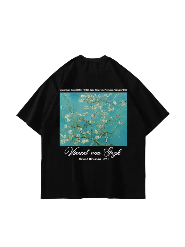Almond Blossoms Baskılı Oversize Unisex Siyah Tshirt
