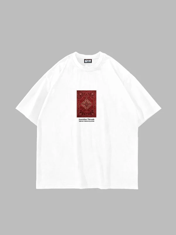 Anatolian Threads Baskılı Oversize Unisex Beyaz Tshirt