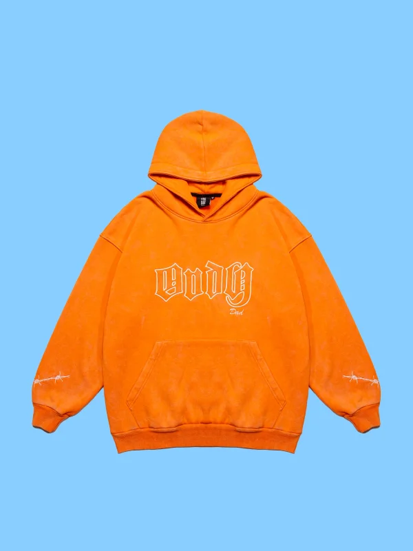 Andy Nakış Detaylı Yıkamalı Oversize Unisex Turuncu Hoodie