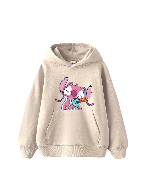 Angel Stitch Baskılı Oversize Unisex Bej Hoodie