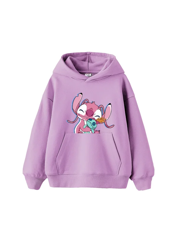 Angel Stitch Baskılı Oversize Unisex Mor Hoodie