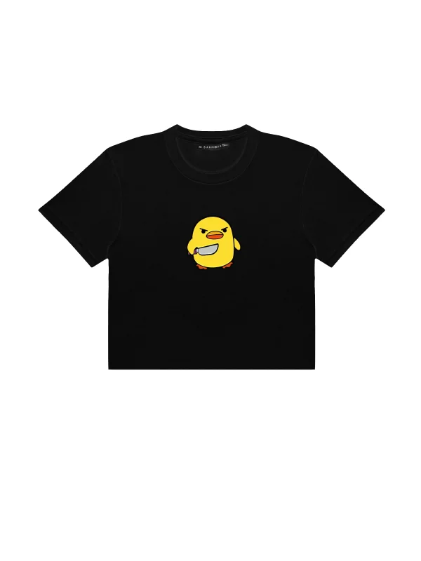 Angry Chick Baskılı Siyah Crop Top