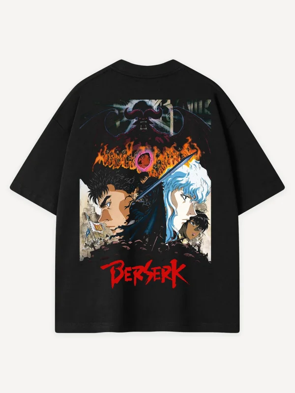 Anime Berserk Baskılı Siyah Oversize Tshirt