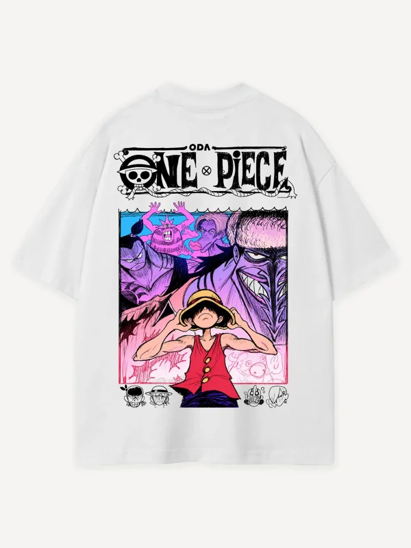 Mugiwara Manga Cover Baskılı Beyaz Oversize Unisex Tshirt