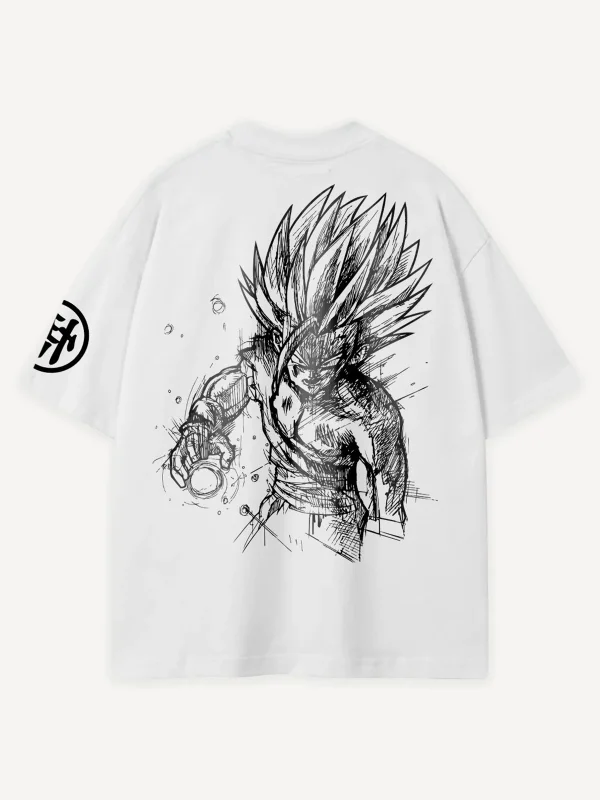 Anime Saiyan Baskılı Beyaz Oversize Tshirt