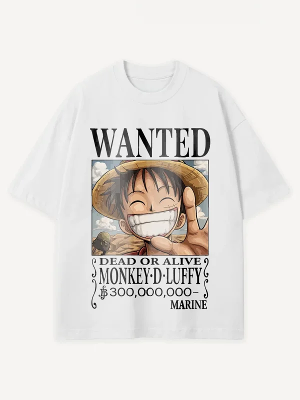 Mugiwara Wanted Poster Baskılı Beyaz Oversize Unisex Tshirt