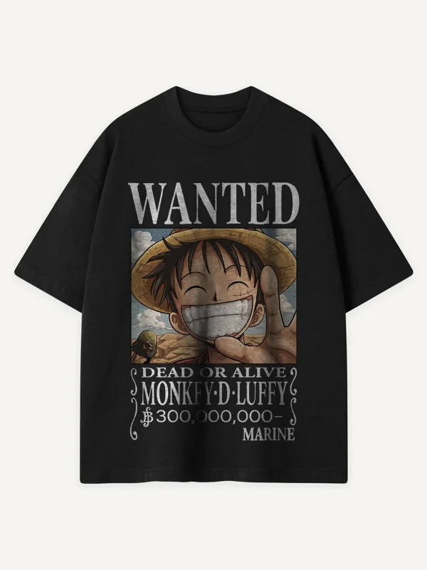 Mugiwara Wanted Poster Baskılı Siyah Oversize Unisex Tshirt