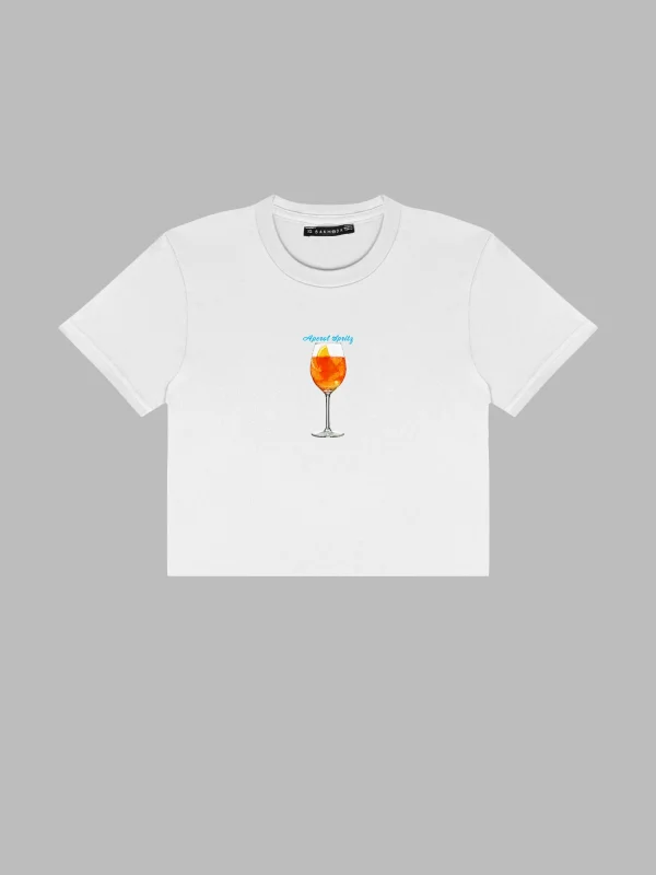Aperol Spritz Baskılı Beyaz Crop Top