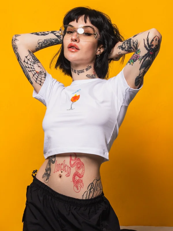 Aperol Spritz Baskılı Beyaz Crop Top