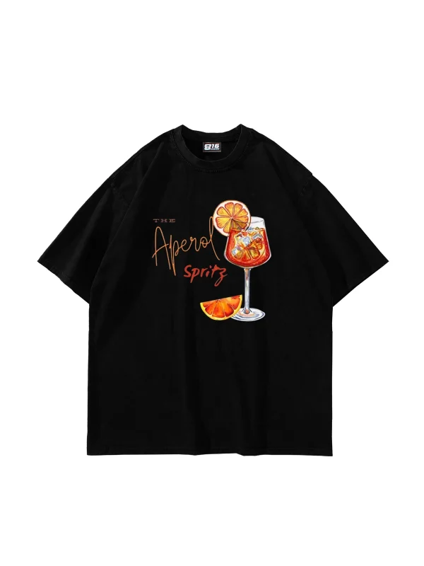 The Aperol Spritz Baskılı Oversize Unisex Siyah Tshirt
