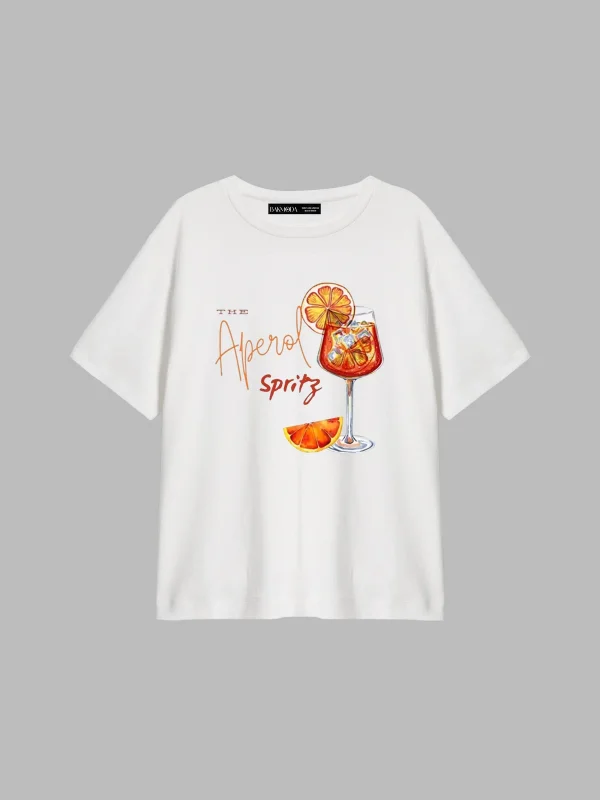 The Aperol Spritz Baskılı Relaxed Fit Beyaz Kadın Tshirt