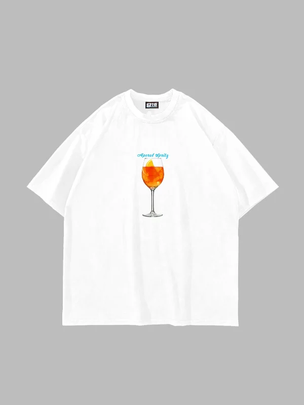 Aperol Sptritz Baskılı Beyaz Oversize Unisex Tshirt