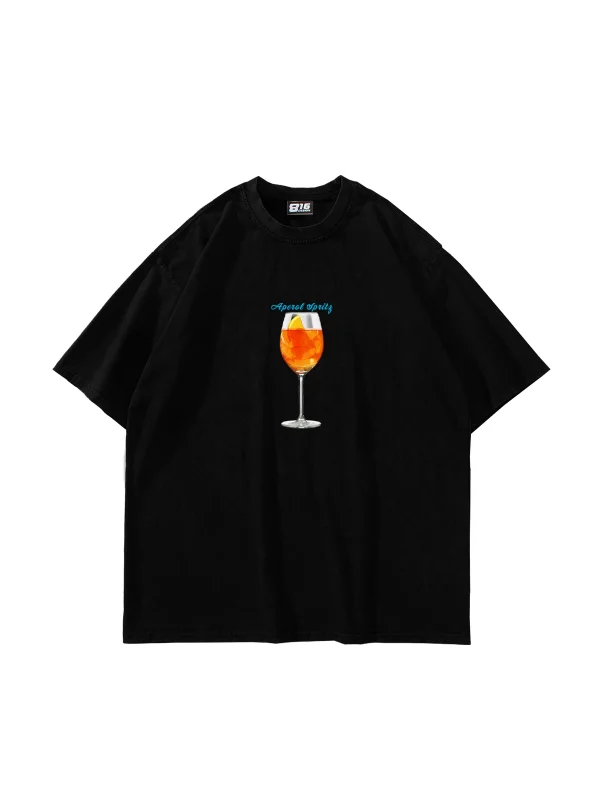 Aperol Sptritz Baskılı Siyah Oversize Unisex Tshirt