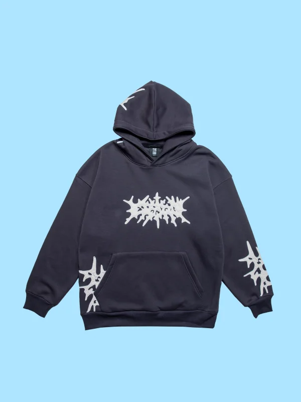 Aplike Patch Detaylı Oversize Unisex Füme Hoodie