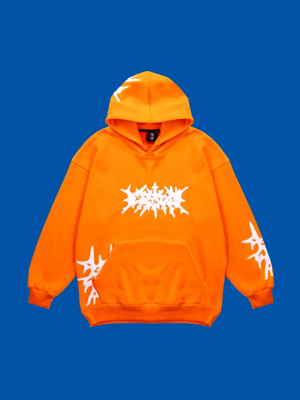 Aplike Patch Detaylı Oversize Unisex Turuncu Hoodie