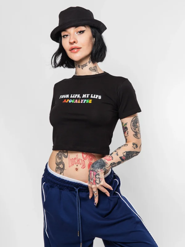 Apocalypse Baskılı Siyah Crop Top