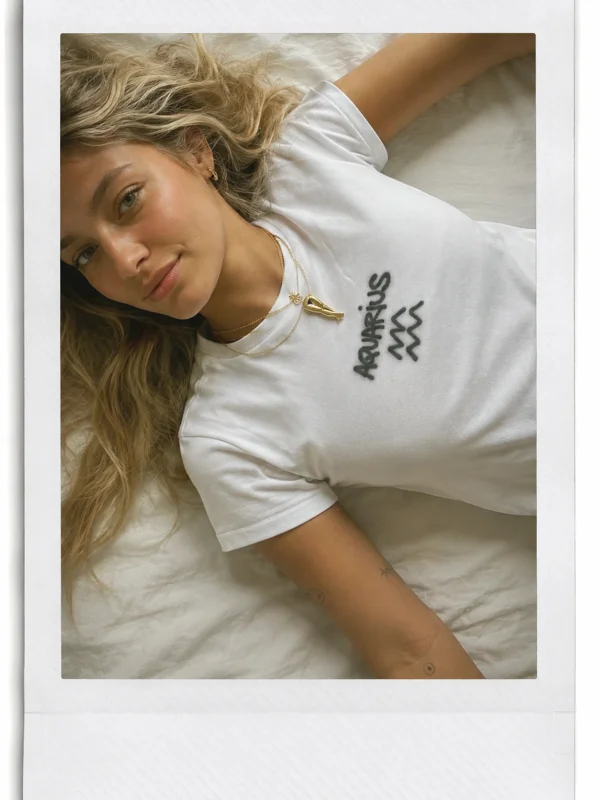 Aquarius Baskılı Beyaz Crop Top