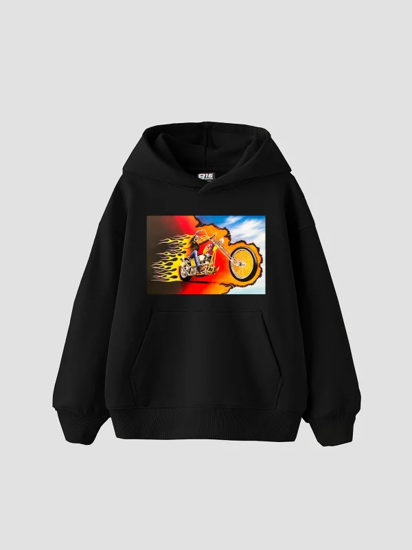 Ghost Rider Baskılı Oversize Unisex Siyah Hoodie