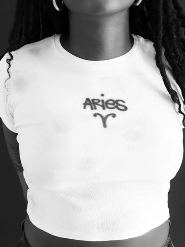 Aries Baskılı Beyaz Crop Top