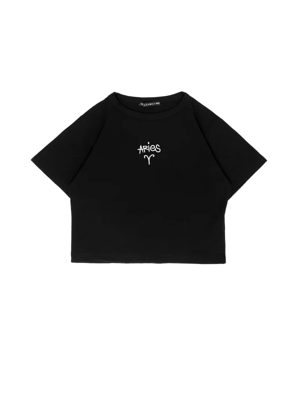 Aries Baskılı Siyah Crop Top