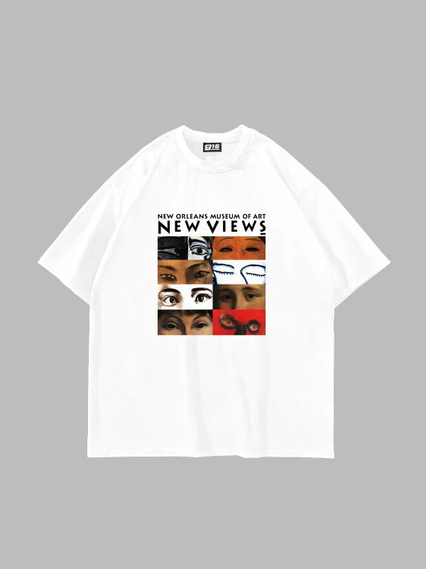 Art New Views Baskılı Oversize Unisex Beyaz Tshirt