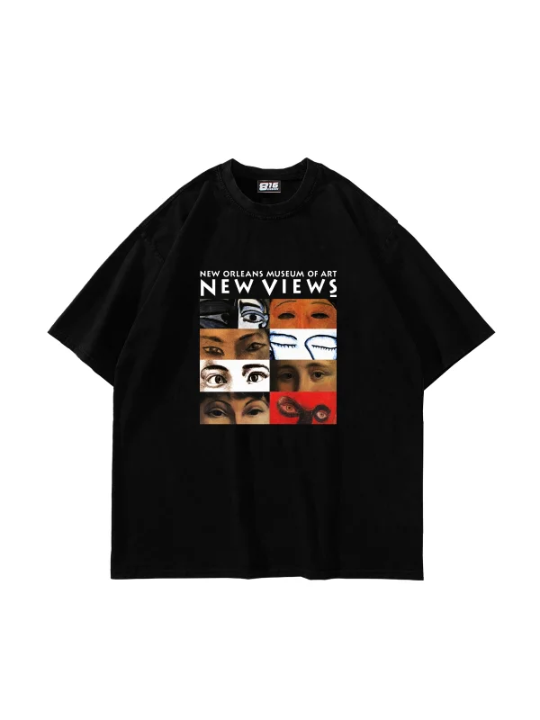 Art New Views Baskılı Oversize Unisex Siyah Tshirt