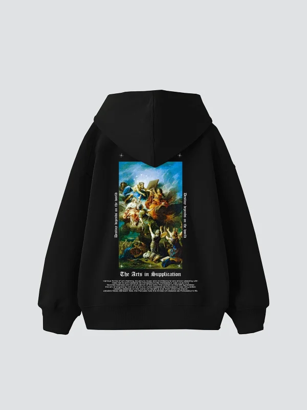Arts Supplication Baskılı Oversize Unisex Premium Siyah Hoodie