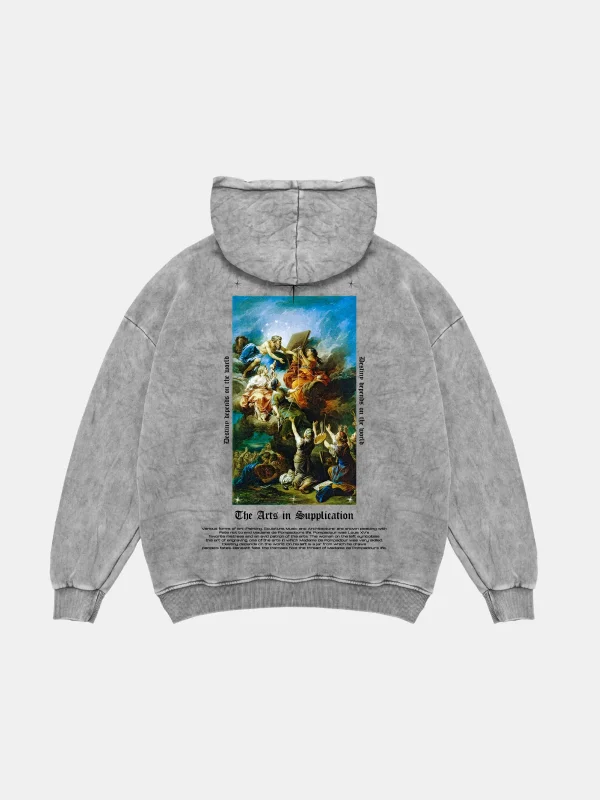 Arts Supplication Baskılı Oversize Unisex Premium Yıkamalı Beyaz Hoodie