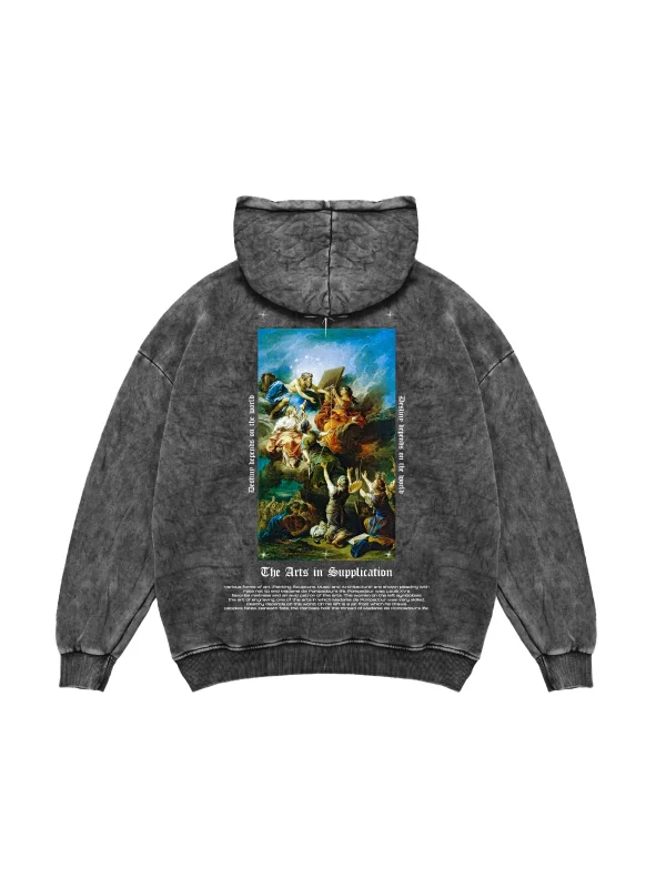 Arts Supplication Baskılı Oversize Unisex Premium Yıkamalı Siyah Hoodie
