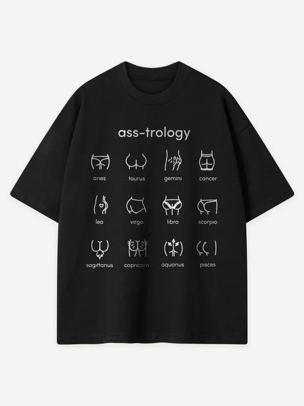 Ass-Trology Baskılı Siyah Oversize Tshirt