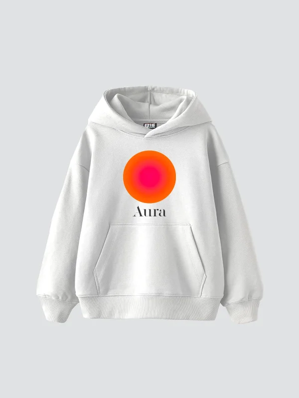 Aura Baskılı Oversize Unisex Beyaz Hoodie