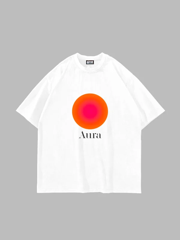 Aura Baskılı Oversize Unisex Beyaz Tshirt